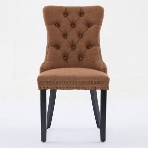 OUTSUPPLY Set of 2 Luxury Tufted Linen Accent Chairs, Wood Legs, High Back Support, 280lb Capacity - 1 of 4