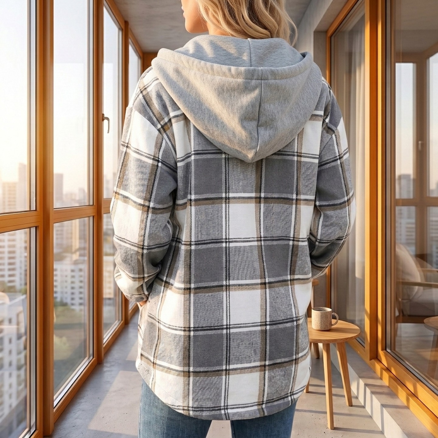 Женские куртки mysuntown Plaid Hooded Jackets for Women, Fleece Lined Winter Coat with Drawstring, Single Breasted Casual Outerwear — фото 2