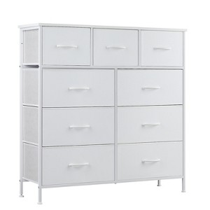 Gulches Modern Tall Fabric Storage Dresser, White, Wooden Top, 9 Drawers (6L/3M), Steel Frame, Anti-Tipping - 1 of 4