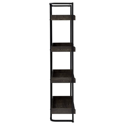 Ember Contemporary Dark Brown Steel and Oak 4-Shelf Bookcase