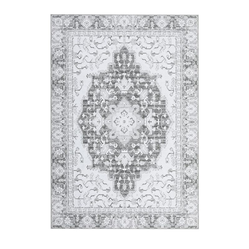 Whizmax 5x7''Washable Vintage Floral Area Rug- Non-Slip Print, Non-Shedding, Soft Foldable Carpets,Gray, 1 of 10