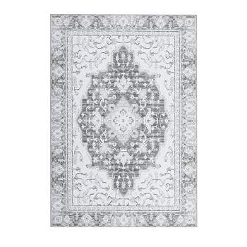 Whizmax 5x7''Washable Vintage Floral Area Rug- Non-Slip Print, Non-Shedding, Soft Foldable Carpets,Gray