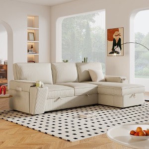 96.1" L-shaped Sectional Sofa with Storage Chaise, 2 Cup Holder and Side Pockets - ModernLuxe - 1 of 4