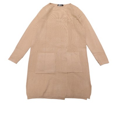 Allegra K Women Open Front Long Sleeve Mid Long Knit with Pockets Fall Layering Sweater Cardigan Coatigan Jacket
