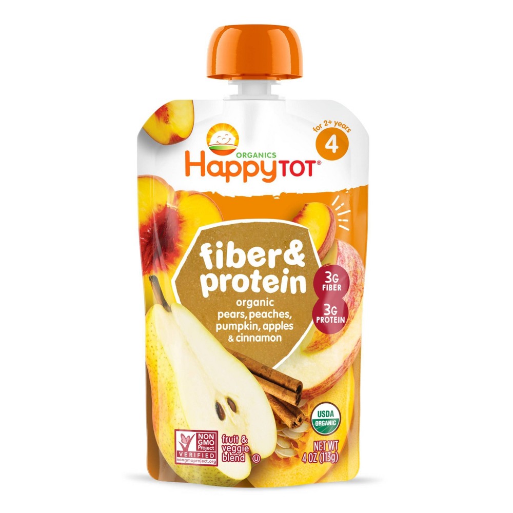 Photos - Baby Food Happy Family HappyTot Fiber & Protein Organic Pears Apples Peaches Pumpkin with Cinnamon  Pouch - 4oz 