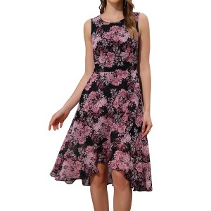 Allegra K Women's Wrap Ruffle High Low Hem Round Neck Keyhole Back Sleeveless Floral Dress - 1 of 4