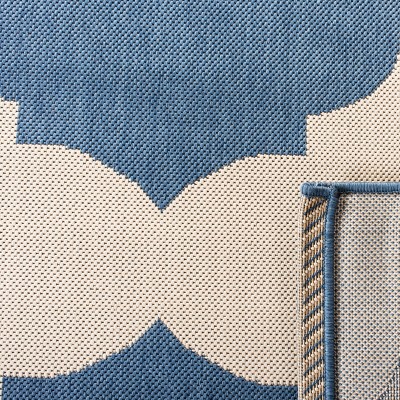 Beige and Blue Flat Woven Synthetic 5'3" x 7'7" Indoor/Outdoor Rug