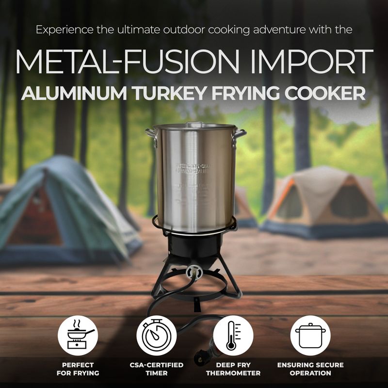 Metal-Fusion Import 29 Quart Aluminum Turkey Pot Frying Cooker Package with 38,000 BTU Cast Burner & 12 Inch Propane Outdoor Cooker, 2 of 6