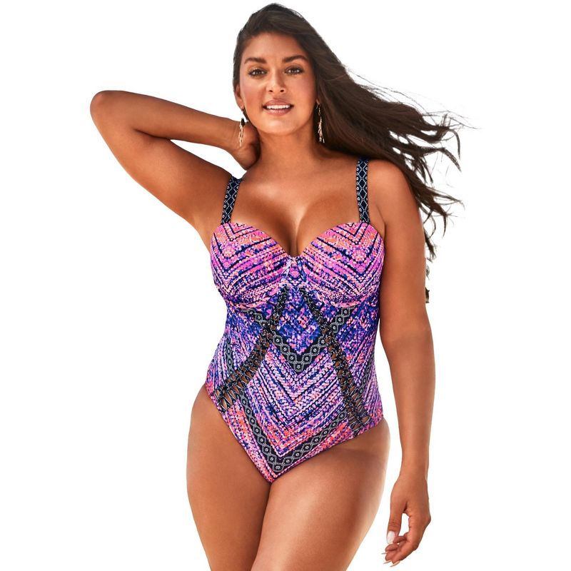Swimsuits for All Women's Plus Size Macrame Underwire One Piece Swimsuit, 1 of 2