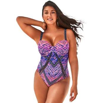 Swimsuits for All Women's Plus Size Macrame Underwire One Piece Swimsuit