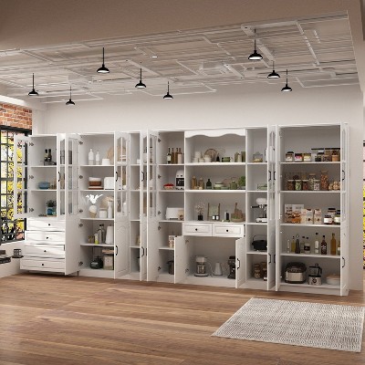 FUFU&GAGA 173.2"W Multifunctional Tempered Glass Cabinet Modular Storage Cabinet Closet Bookshelf
