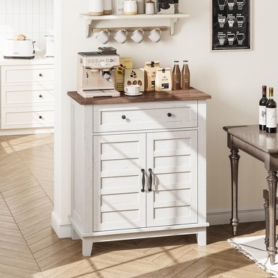Coucheta 2-Pack Farmhouse Coffee Bar Cabinet, 2-Door Wooden Storage with Adjustable Shelf (Color: Brown & White Blocking)