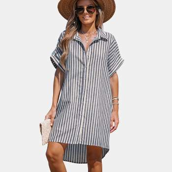 Women's Striped Mini Shirt Dress - Cupshe