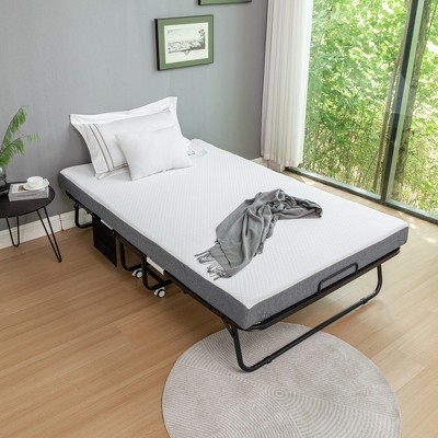 Twin Size Folding Bed with with Memory Foam Mattress and Metal Frame