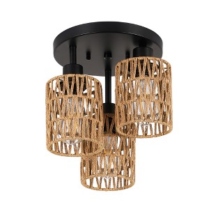 DAKAFUL 3-Light Hand-Woven Rattan Semi Flush Mount Ceiling Light ¨C Eco-Friendly Boho Farmhouse Fixture with E26 Base (Bulb Not Included)- Brown - 1 of 4