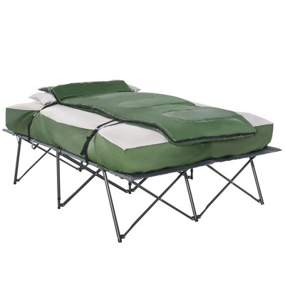 Outsunny Green 2-Person Folding Camping Cot with Air Mattress and Pillows