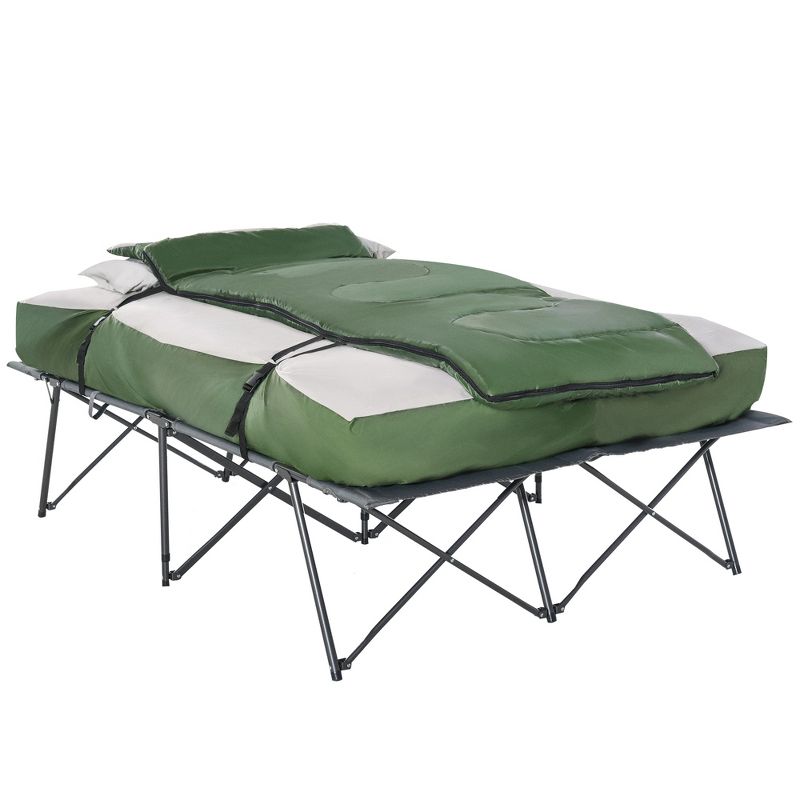 Outsunny 2-Person Folding Camping Cot Portable Outdoor Bed Set with Sleeping Bag, Inflatable Air Mattress, Comfort Pillows and Carry Bag for Outdoor, 4 of 9