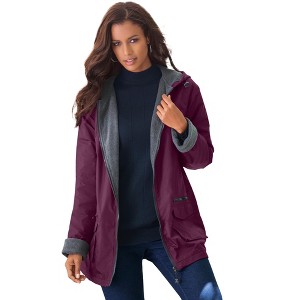 Roaman's Women's Plus Size Hooded Nylon Jacket With Fleece Lining - 1 of 4