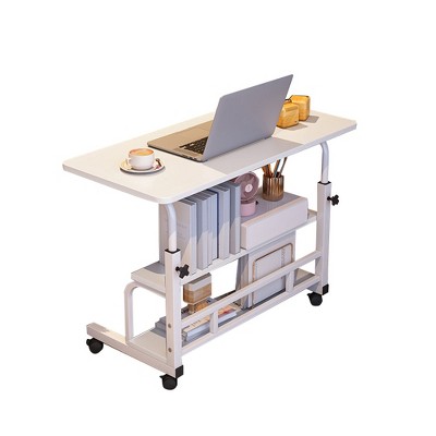 31.5" Mobile Standing Desk, Adjustable Height Portable Rolling Desk Small Computer Desk, Mobile Stand Up Desk With Wheels & Storage Shelves Home