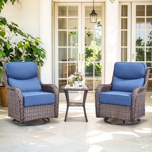 Outdoor Swivel Rocker Patio Chairs of 2 with 6 Inch Thick Cushions and Side Table, Swivel Outdoor Chairs 3PCS High Back Wicker Patio Furniture Set - 1 of 4