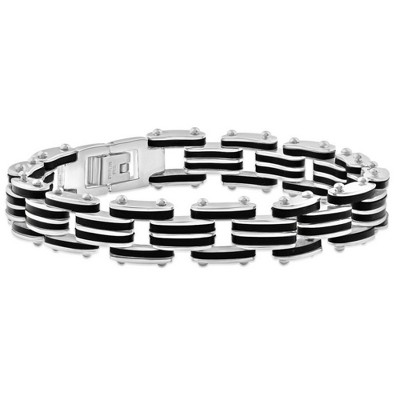 Pompeii3 Men's Steel Brushed And Black Two Tone 3.5mm Link Flexible 8.5 " Bracelet