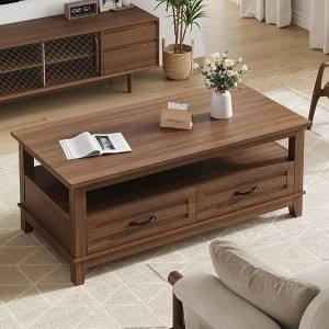 GustoWave Farmhouse Coffee Table, 47.24" Wood Center Table with Drawers & Open Shelf for Living Room, Office - 1 of 4
