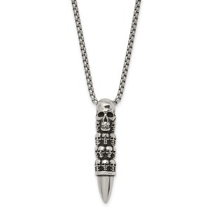 Black Bow Jewelry Men's Stainless Steel Skull Totem Bullet Necklace, 25.5 Inch - 1 of 4