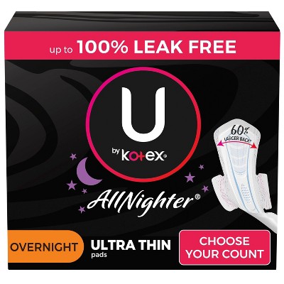 U by Kotex CleanWear AllNighter Ultra Thin Overnight Pads with Wings