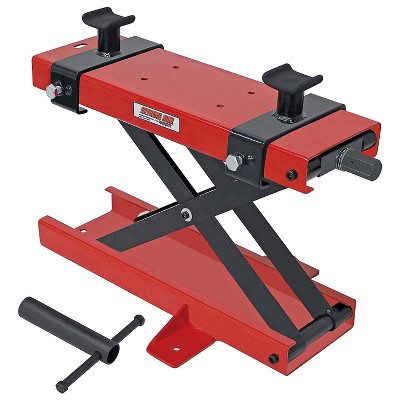 Extreme Max 1100 Pound Capacity Motorcycle Bike Scissors Jack Hoist Stand Lift Accessory with Handle and Adjustable Frame Adapters, Red
