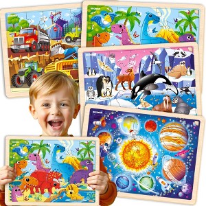 QUOKKA 24-48 pcs Wooden Puzzle Set - 4x Jigsaw Puzzle for Kids 4 5 6 Year Old - 1 of 4