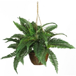 Nearly Natural Boston Fern Artificial Hanging Basket - 1 of 2