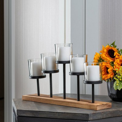 Elegant Wood and Glass Votive Candle Holder Centerpiece
