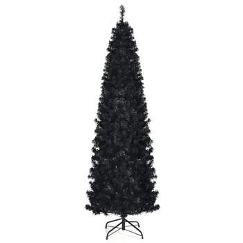 Tangkula Pre-lit Tree Hinged Artificial Pencil Tree w/ PVC Branch Tips & Warm White Lights