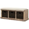 Whisen Rustic Storage Bench with Removable Cushion and 3 Removable Fabric Basket - 3 of 4