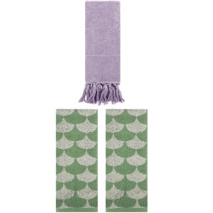REGALWOVEN 3 Packs Cotton Geometric and Solid Absorbent Soft Hand Towel for Bathroom Kitchen - 1 of 4
