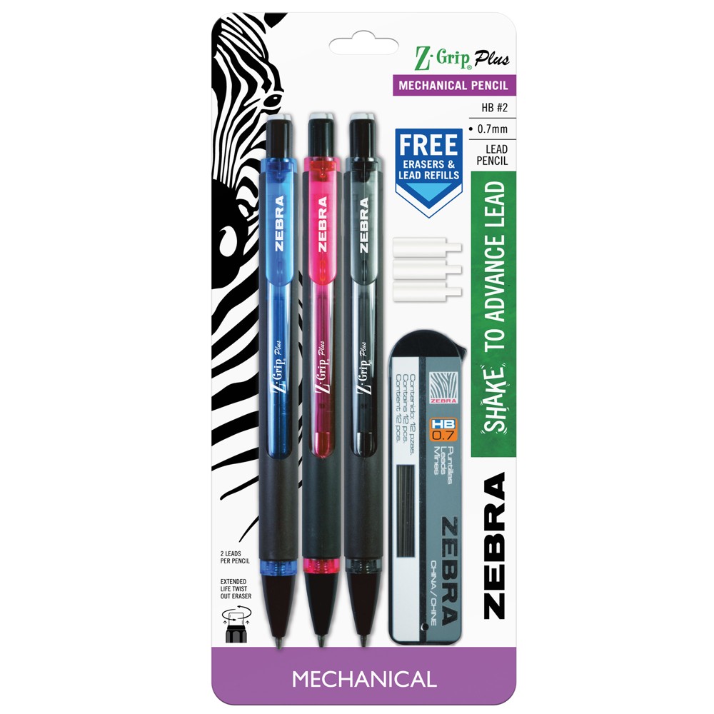 UPC 045888555037 product image for .7mm 3ct Mechanical #2 Pencils with Refills - Zebra, Multi-Colored | upcitemdb.com