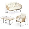 4-Piece Outdoor Patio Furniture Set with Boho Rope Wicker Sofa, Loveseat & Glass Table, All-Weather Couch for Garden, Backyard, Porch - 2 of 4