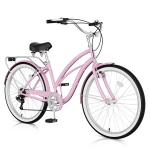 Docred Beach Cruiser Bike,24/26 Inch 7-Speed Adult Bicycle, Comfortable Step-Through Frame with Rear Rack, Classic City Cruiser - 1 of 4