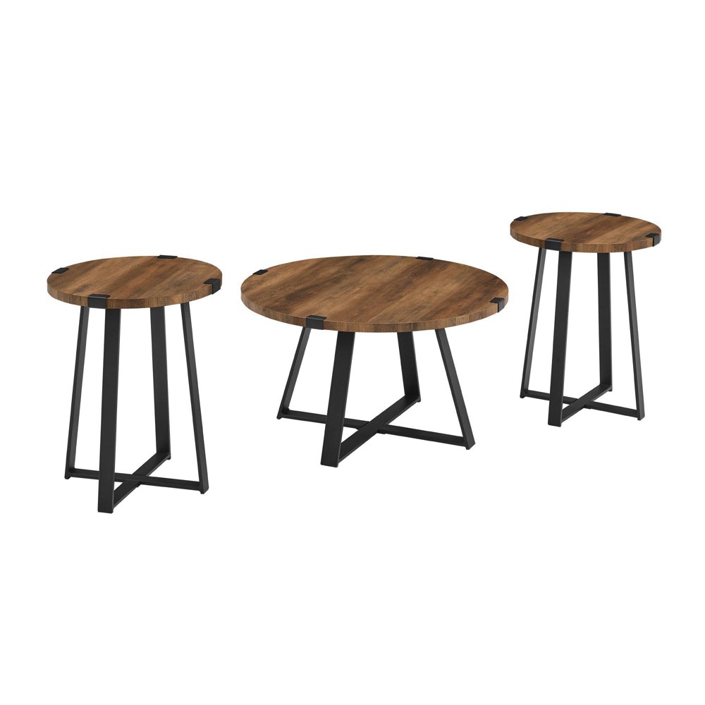 Photos - Storage Combination 3pc Wrightson Modern Wrap Leg Occasional Table Set Rustic Oak - Saracina H