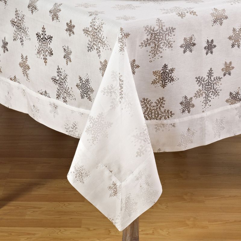 Saro Lifestyle Christmas Tablecloth With Burnout Snowflakes, 1 of 5