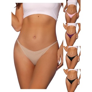 Allegra K Women's V-waisted Ruched Invisibles Breathable No Trace Thongs Multicolored - 1 of 4
