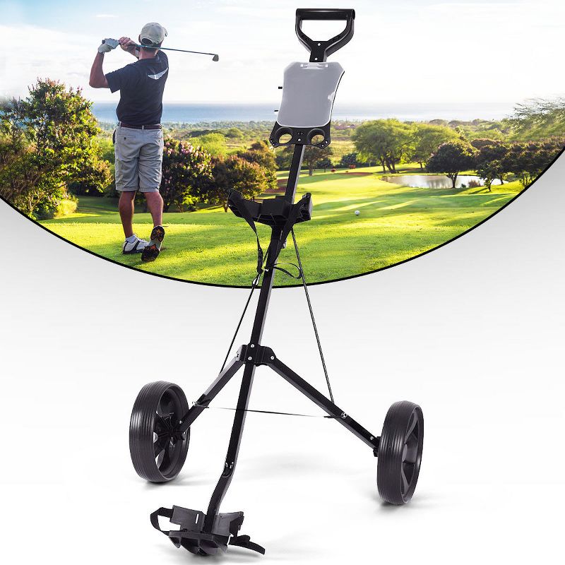 Costway Folding 2 Wheel Push Pull Golf Club Cart Trolley Swivel w/Scoreboard Lightweight, 2 of 9