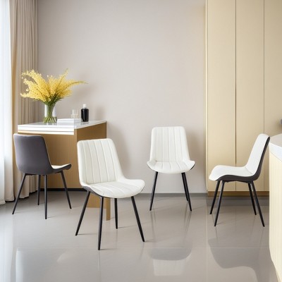 FURNIinspire Dining Chairs A set of 4 Dining Chairs For Dining room, Extended Seat, Metal Legs Dining Chairs With PU Cushion, White, 20"*18"*32"