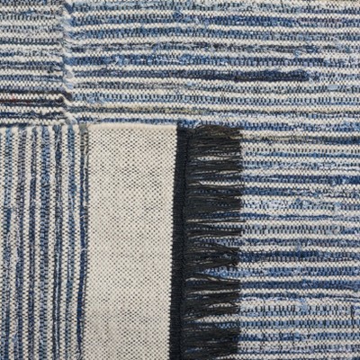 Ivory and Blue 4' x 6' Handmade Wool and Cotton Rug