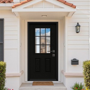 PexFix Fiberglass Entry Door 6-9/16 Vinyl Frame 9 Lite Frosted Glass Front Door Front Entrance Left Hand Inswing Black Wooden Grain Door - 1 of 4