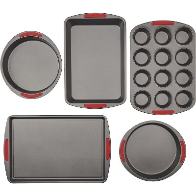 GoodCook Mega Grip 5-Piece Nonstick Steel Bakeware Set with Cookie Sheet, Roast Pan, 2 Cake Pans, and Muffin Pan, Gray,Gray