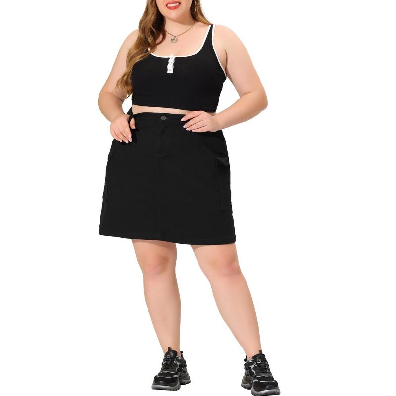 Agnes Orinda Women's Plus Size A-Line Zipper Front Flare Denim Mini Skirts, 2 of 6