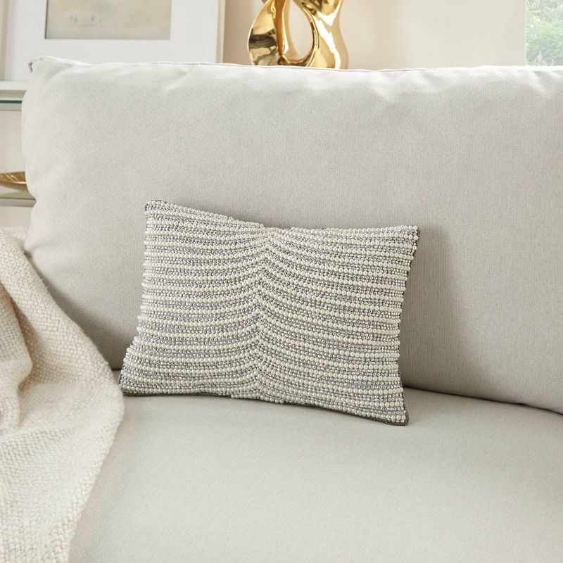 10&#34;x14&#34; Luminescence Sweetheart Striped Lumbar Throw Pillow Ivory/Silver - Mina Victory, 3 of 7
