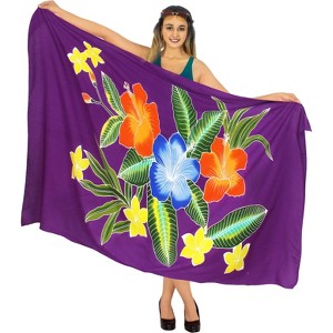 LA LEELA Women's Beach Bikini Swimwear Swim Cover Up Wrap Bathing suit Summer Wraps Beachwear Sarong Swimsuits for Women One Size Purple, Floral - 1 of 4
