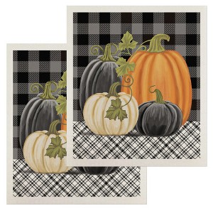 Briarwood Lane Checkered Pumpkins Fall Decorative Swedish Dishcloth (2-pack) - 1 of 4